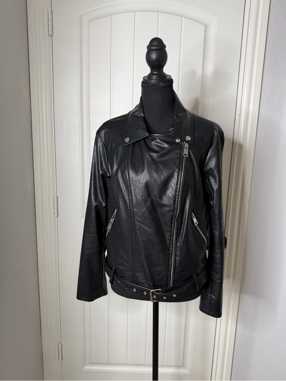 Elodie- Black Faux Leather Moto Jacket for Women